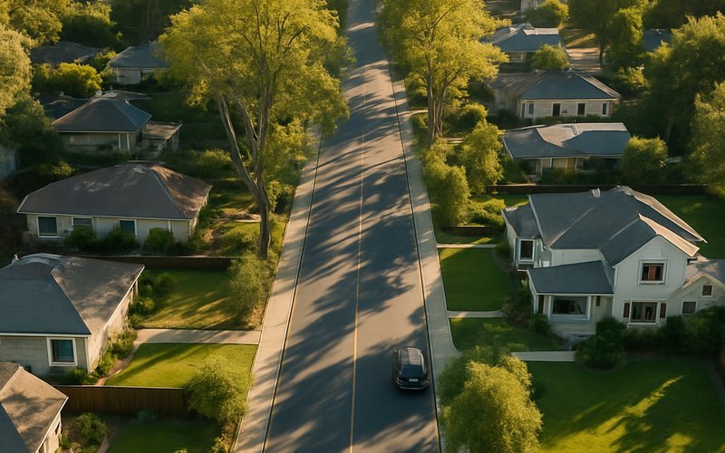 Residential neighborhood in Palo Alto CA showing large rear yards well suited for detached ADU construction
