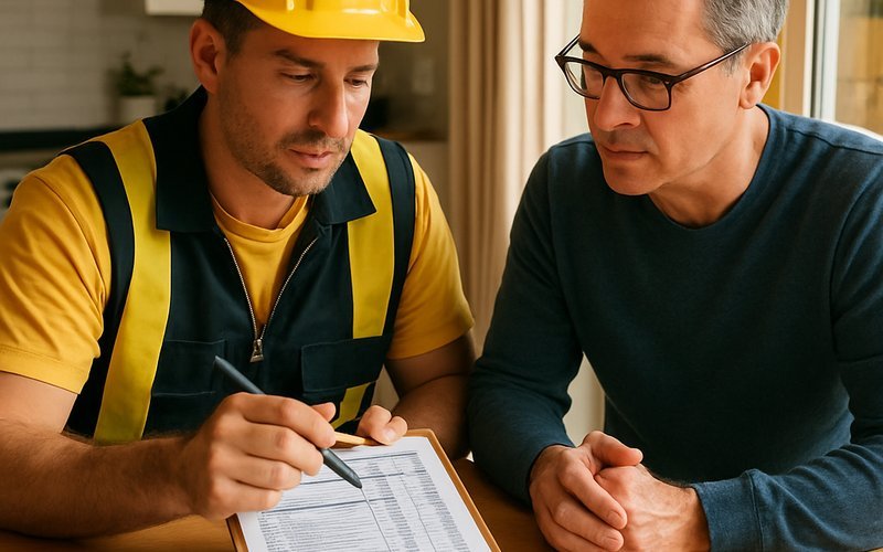 Homeowner reviewing ADU company cost estimate with a contractor in Palo Alto CA