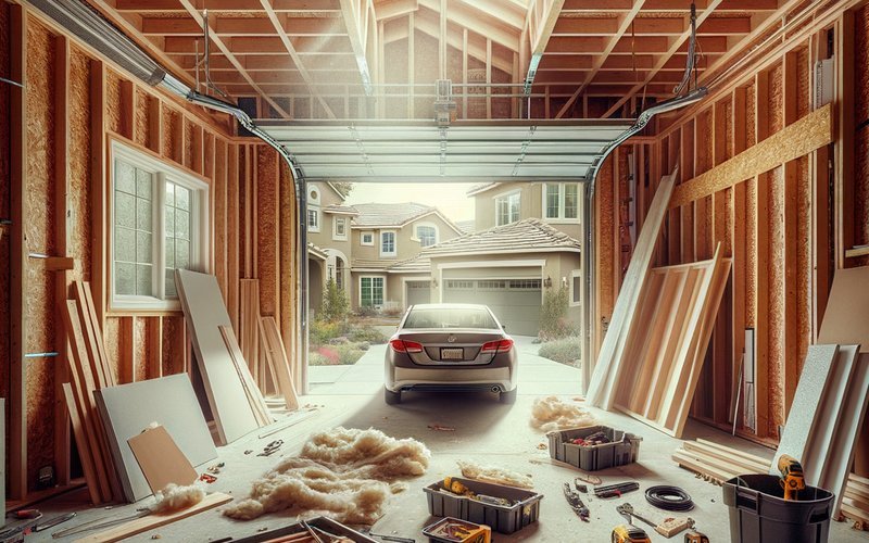 Garage being converted into an ADU living space in Palo Alto with framing and new window opening