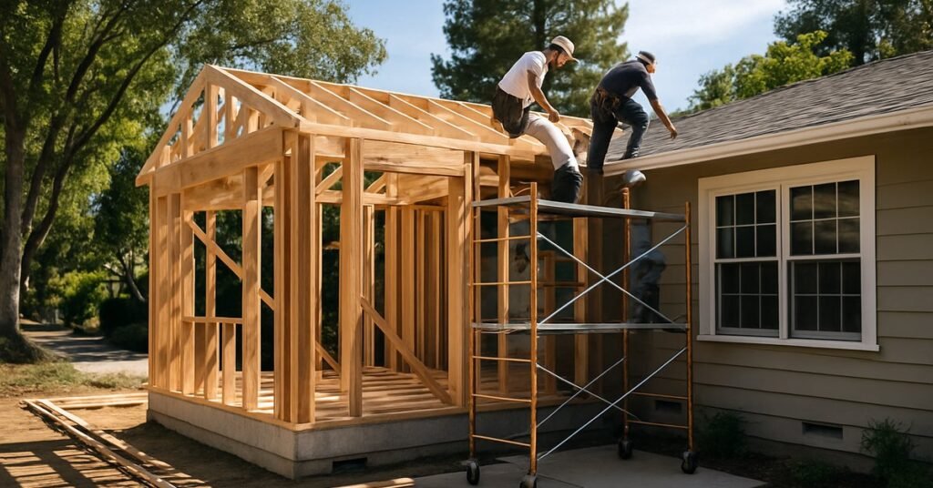 Bay area home builders completing a room addition on a ranch-style home in Palo Alto CA