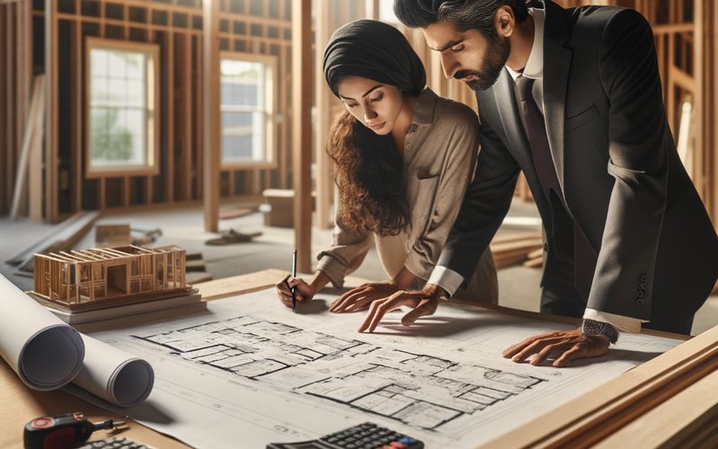 Contractor and homeowner reviewing building costs for a new home in San Jose