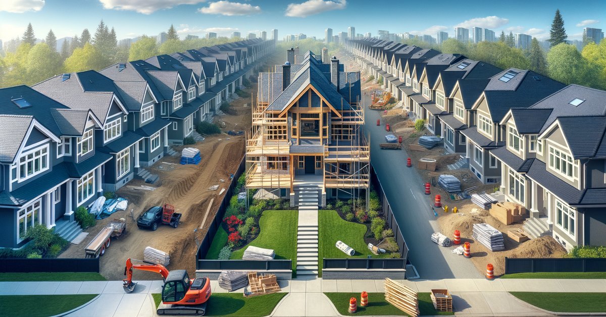Custom home and production home construction sites compared side by side in San Jose California