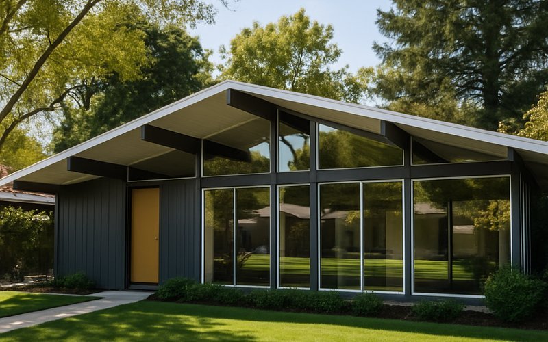 Classic Eichler home exterior in a Palo Alto neighborhood where kitchen remodeling requires special structural planning