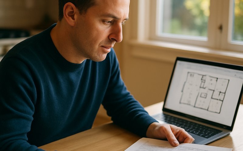 Homeowner reviewing custom home building cost estimate with a home builder in Palo Alto CA
