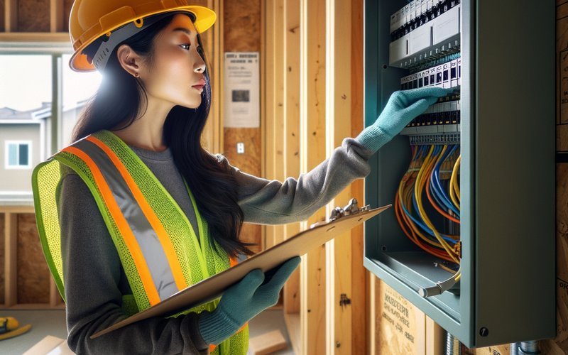 City of Palo Alto building inspector reviewing ADU electrical work during a required construction inspection