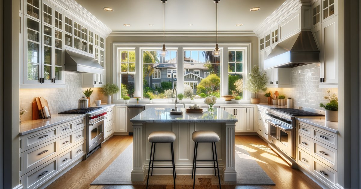 Newly remodeled kitchen with quartz countertops and shaker cabinets in a Palo Alto home showing typical kitchen remodel cost results