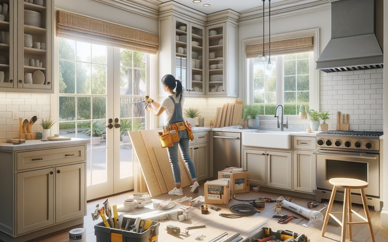 Kitchen remodel in progress in a Palo Alto home showing cabinet installation during a mid-stage renovation