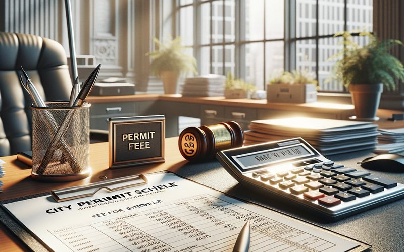 Permit fee schedule and calculator on a desk representing Palo Alto ADU permit cost and approval timeline planning