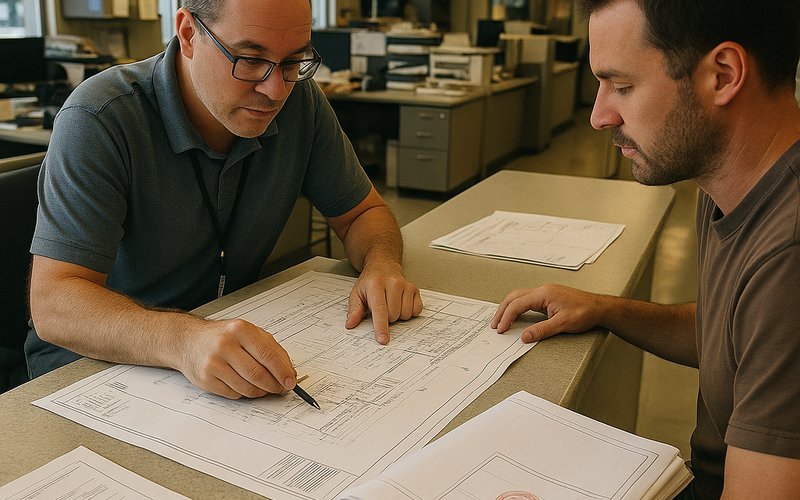 Homeowner going through the room addition permit plan check process at Palo Alto's Development Services Center
