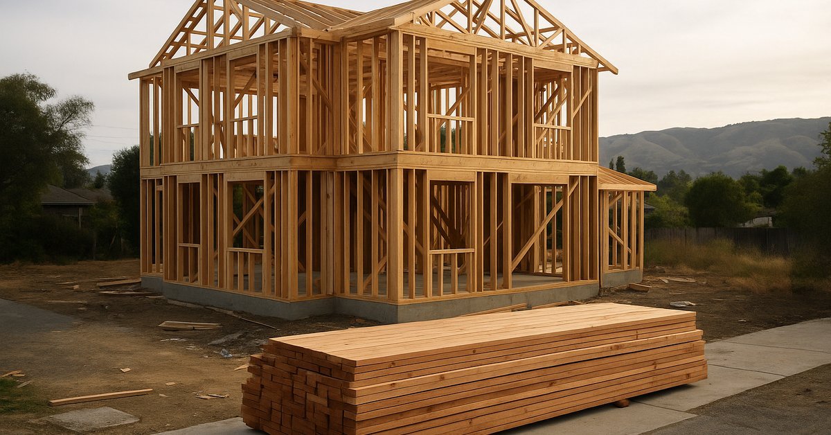 Custom home under construction in San Jose at the framing stage