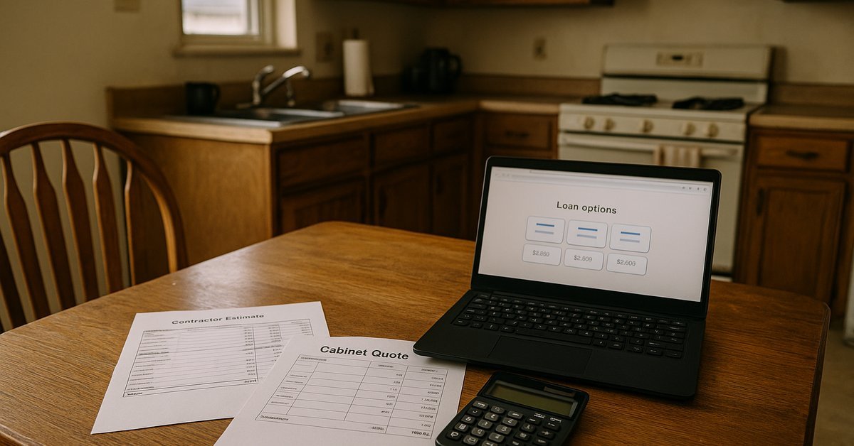 Contractor estimate and loan comparison spread on a table in a San Jose home