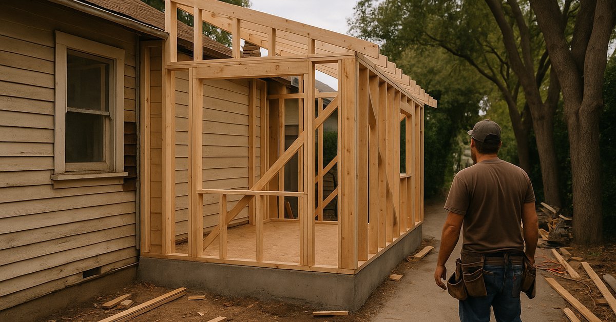 Side addition being framed onto a 1930s San Mateo bungalow